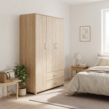 Load image into Gallery viewer, Bram 3 Door Wardrobe Cabinet with 2 Drawers - Oak