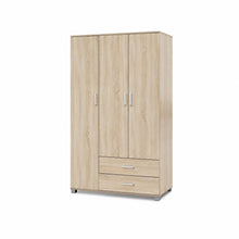 Load image into Gallery viewer, Bram 3 Door Wardrobe Cabinet with 2 Drawers - Oak