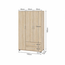 Load image into Gallery viewer, Bram 3 Door Wardrobe Cabinet with 2 Drawers - Oak