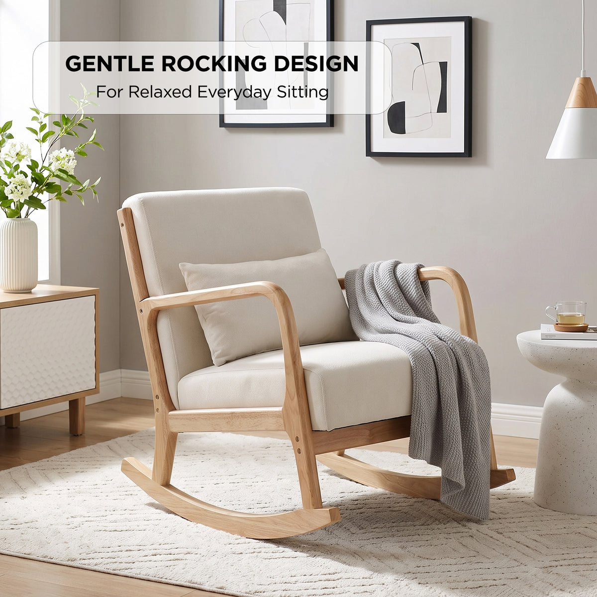 Taru Velvet Rocking Armchair - Beige