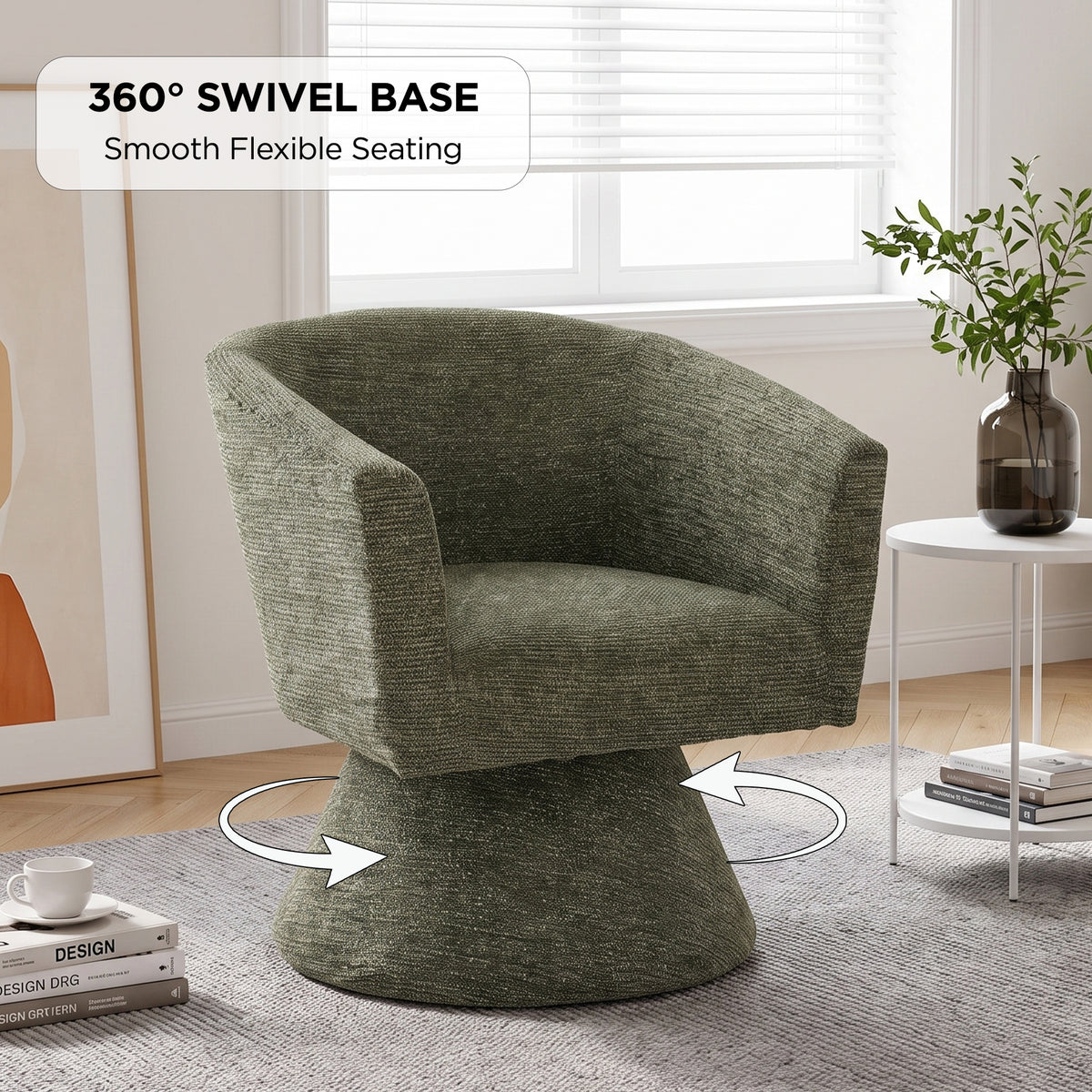 Hug Chenille Swivel Armchair - Dark Green
