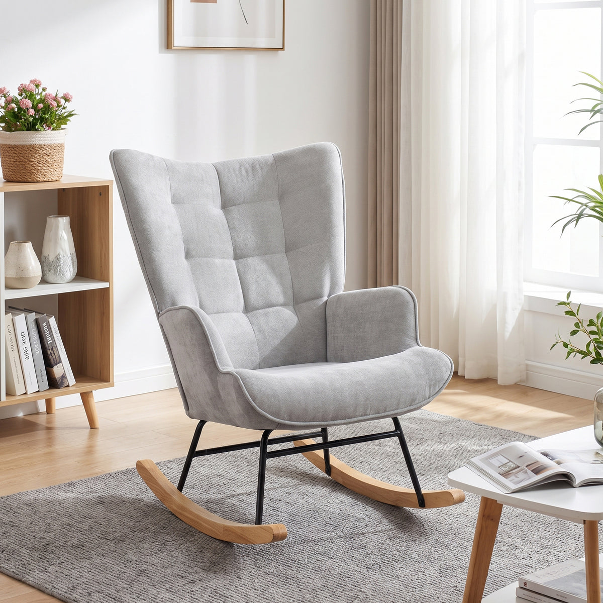 Lull Chenille Rocking Armchair - Slate Grey