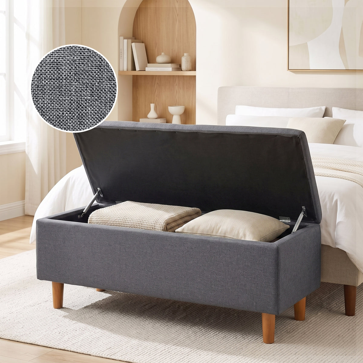 Theodore Storage Ottoman Bench - Dark Grey