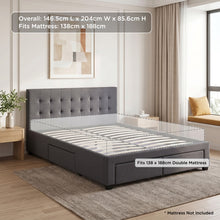 Load image into Gallery viewer, LT11043-eleanor-double-bed-frame-with-4-drawers-dark-grey-2607292