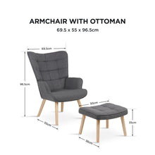 Load image into Gallery viewer, Emma Linen Armchair with Ottoman - Grey