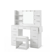 Load image into Gallery viewer, Lumina 2 Piece Dressing Table with Mirror &amp; Stool Set - White