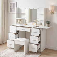 Load image into Gallery viewer, Lumina 2 Piece Dressing Table with Mirror &amp; Stool Set - White
