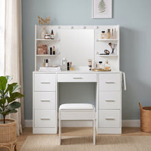 Load image into Gallery viewer, Lumina 2 Piece Dressing Table with Mirror &amp; Stool Set - White