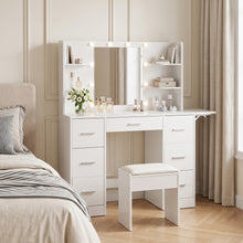Load image into Gallery viewer, Lumina 2 Piece Dressing Table with Mirror &amp; Stool Set - White