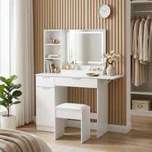 Load image into Gallery viewer, Elva 2 Piece Dressing Table with Mirror &amp; Stool Set - White
