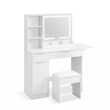 Load image into Gallery viewer, Elva 2 Piece Dressing Table with Mirror &amp; Stool Set - White