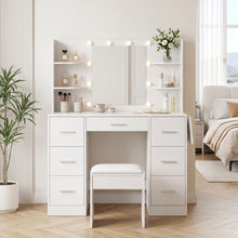 Load image into Gallery viewer, Lumina 2 Piece Dressing Table with Mirror &amp; Stool Set - White