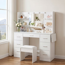Load image into Gallery viewer, Lumina 2 Piece Dressing Table with Mirror &amp; Stool Set - White