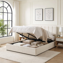 Load image into Gallery viewer, Penelope Queen Gas Lift Velvet Bed Frame - Beige