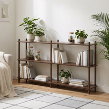 Load image into Gallery viewer, Tui 3 Tier Long Storage Shelf Bookshelf - Walnut
