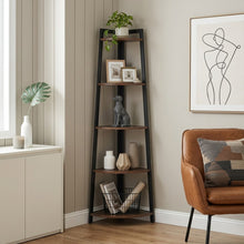 Load image into Gallery viewer, Sora 5 Tier Corner Shelf - Rustic Brown