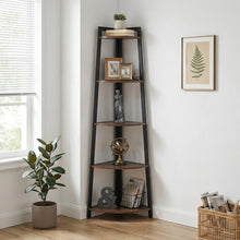 Load image into Gallery viewer, Sora 5 Tier Corner Shelf - Rustic Brown