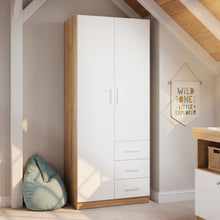 Load image into Gallery viewer, 23097-harris-2-door-wardrobe-with-3-drawers-oak-white-2608121