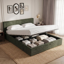 Load image into Gallery viewer, Lifteo Teddy Boucle Queen Gas Lift Bed Frame - Dark Green