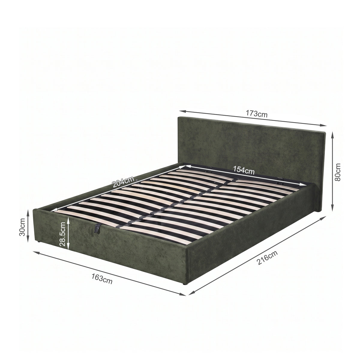 Lifteo Teddy Boucle Queen Gas Lift Bed Frame - Dark Green