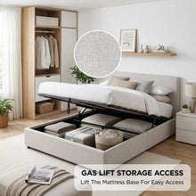 Load image into Gallery viewer, 24453-hauora-queen-gas-lift-bed-frame-beige-2609042