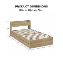 Load image into Gallery viewer, Elda King Single Bed Frame with USB Port &amp; Drawers - Natural
