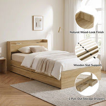 Load image into Gallery viewer, Elda King Single Bed Frame with USB Port &amp; Drawers - Natural