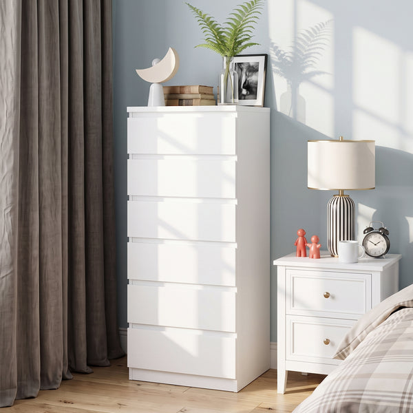 Tongass Wooden Slim Tallboy 6 Drawers - White