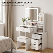 Load image into Gallery viewer, Gardenia 2 Piece Dressing Table with Mirror &amp; Stool Set - White