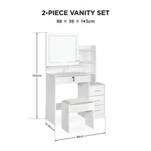 Load image into Gallery viewer, Gardenia 2 Piece Dressing Table with Mirror &amp; Stool Set - White
