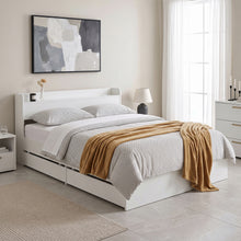 Load image into Gallery viewer, Elda Double Bed Frame with USB Port &amp; Drawers - White