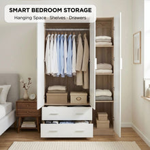 Load image into Gallery viewer, Bram 3 Door Wardrobe Cabinet with Mirror - Oak + White