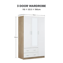 Load image into Gallery viewer, Bram 3 Door Wardrobe Cabinet with Mirror - Oak + White