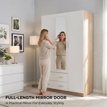 Load image into Gallery viewer, Bram 3 Door Wardrobe Cabinet with Mirror - Oak + White