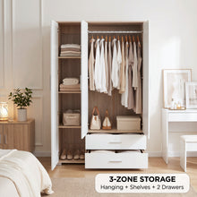 Load image into Gallery viewer, 24399-bram-3-door-wardrobe-cabinet-with-2-drawers-oak-white-2607022