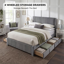 Load image into Gallery viewer, Gower Double Fabric Bed Frame with 4 Drawers - Grey
