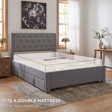 Load image into Gallery viewer, Thornton Double Fabric Bed Frame with 4 Drawers - Light Grey