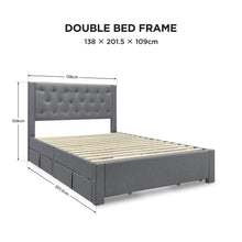 Load image into Gallery viewer, Thornton Double Fabric Bed Frame with 4 Drawers - Light Grey