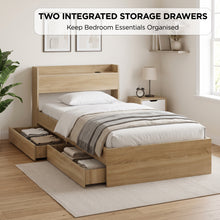 Load image into Gallery viewer, Elda Single Bed Frame with USB Port &amp; Drawers - Natural