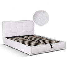 Load image into Gallery viewer, LT11180-cube-boucle-queen-gas-lift-bed-frame-white-2610092
