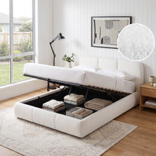 Load image into Gallery viewer, Bub Boucle Queen Gas Lift Bed Frame - White