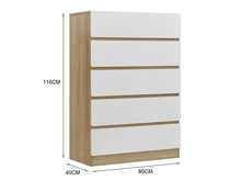 Load image into Gallery viewer, Harris 5 Drawers Tallboy - Oak + White
