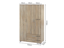 Load image into Gallery viewer, Bram 3 Door Wardrobe Cabinet with 2 Drawers - Oak
