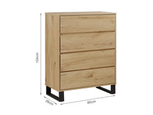 Load image into Gallery viewer, Frohna Tallboy 4 Drawer Chest Dresser - Oak