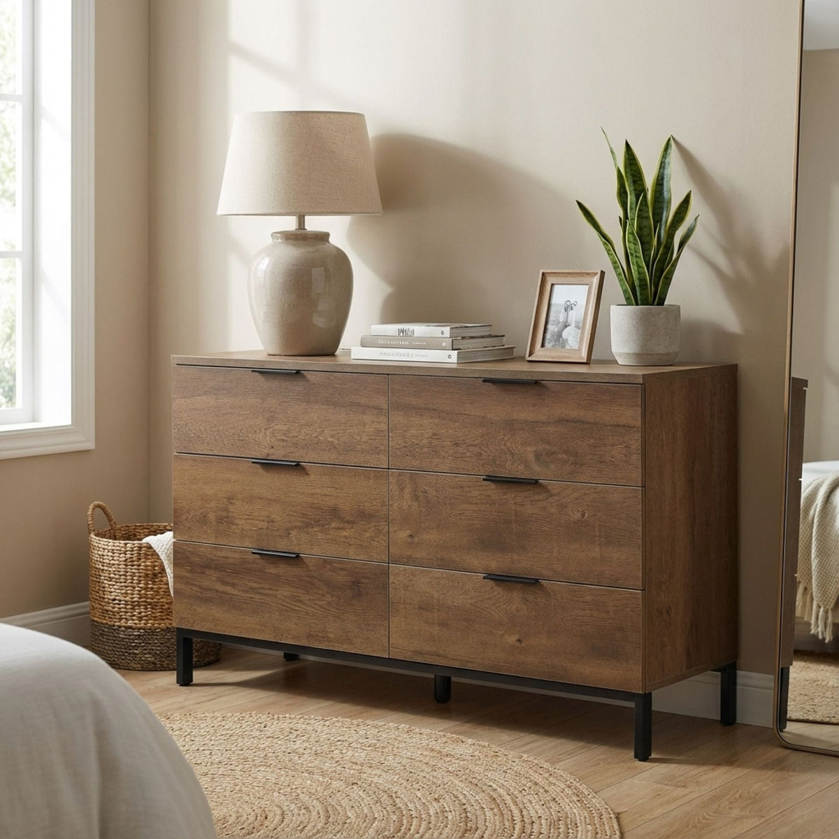 Ocala Low Boy 6 Drawer Chest Dresser - Walnut