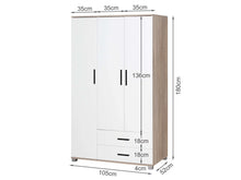 Load image into Gallery viewer, Bram 3 Door Wardrobe Cabinet with 2 Drawers - Oak + White
