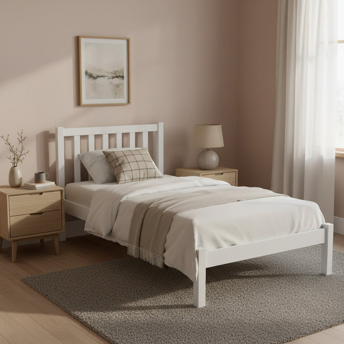 Baker Single Wooden Bed Frame - White