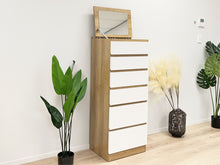 Load image into Gallery viewer, Harris 6 Drawer Tallboy with Mirror - Oak + White
