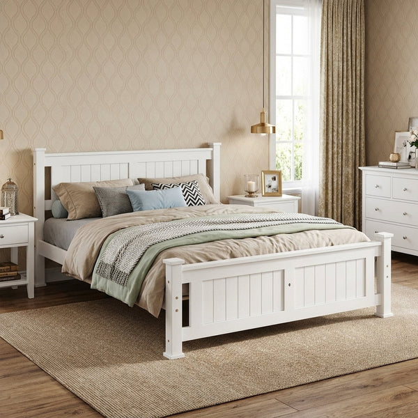 Davraz Queen Wooden Bed Frame - White