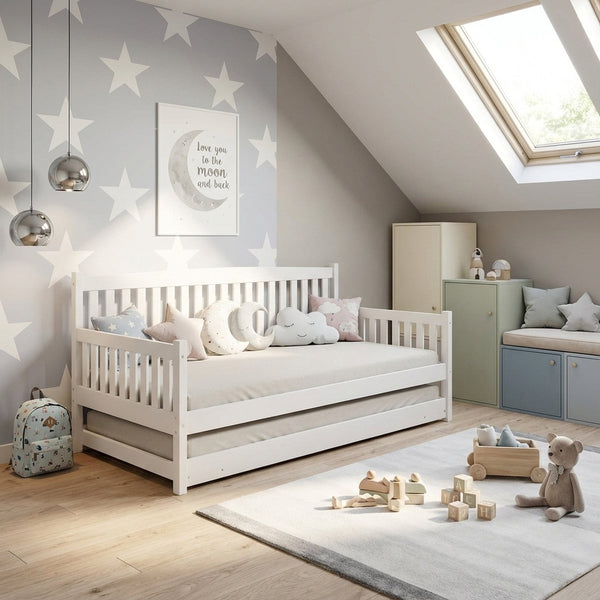 Herbert Single Wooden Trundle Bed Frame - White